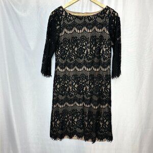 Whimsigoth Moody Lace lined black lace Jessica Howard sheath dress, size 10